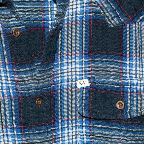 Salt Valley Western Flannel Shirt Blue Plaid Cotton Size Small - Picture 6 of 6